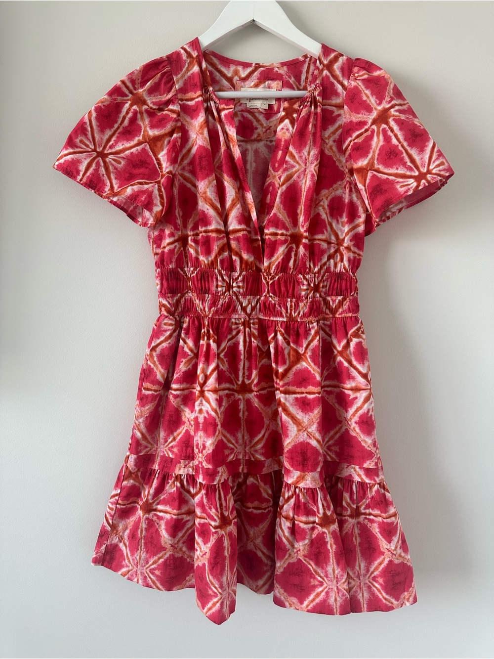 Anthropologie Somerset Mini Dress Size Small Pink White Smocked Printed Dress - Picture 2 of 14